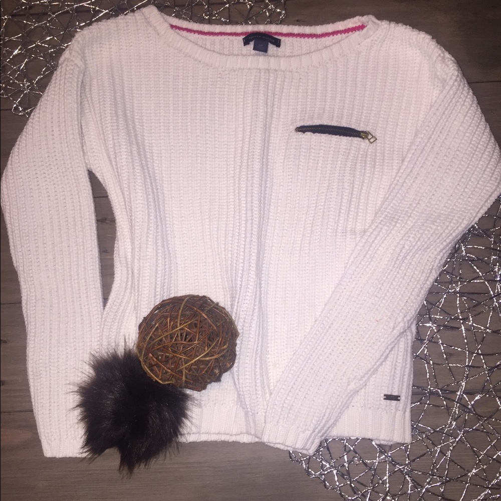 Tommy Hilfiger crop white sweater zip detail szS/P